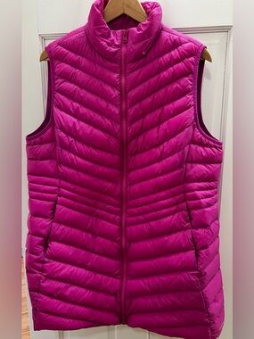 Lands End Long Pink Quilted Down Puffer Vest. SZ L